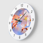 ピンク桜フラワーブルースカイ ラージ壁時計 (傾斜)