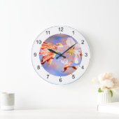 ピンク桜フラワーブルースカイ ラージ壁時計 (ホーム)