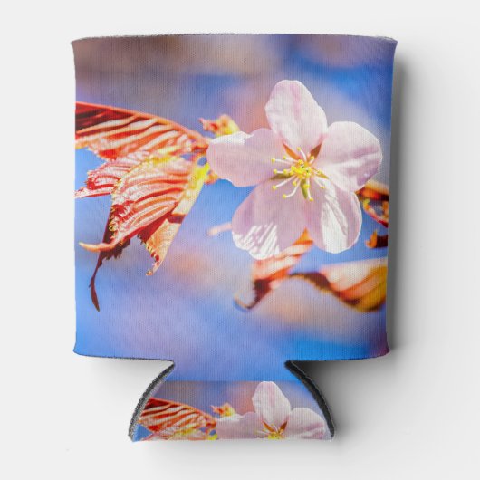 ピンク桜フラワーブルースカイ 缶クーラー (正面)