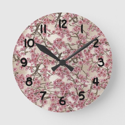 ピンク桜日本のさくらんぼの花 ラウンド壁時計 (正面)