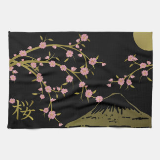 ピンク桜金ゴールド黒日本の画面 キッチンタオル