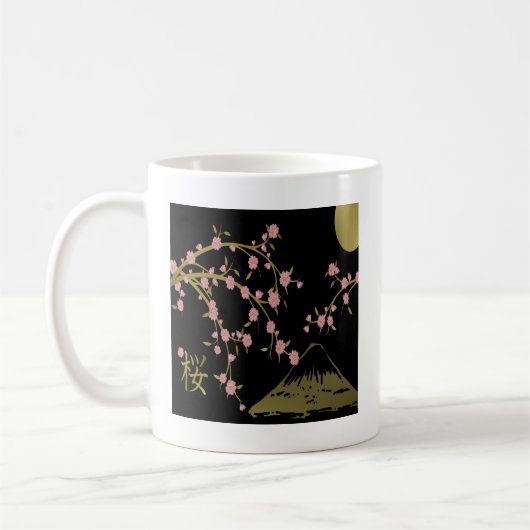 ピンク桜金ゴールド黒日本の画面 コーヒーマグカップ (左)