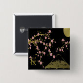 ピンク桜金ゴールド黒日本の画面 缶バッジ (正面&裏面)