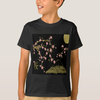 ピンク桜金ゴールド黒日本の画面 Tシャツ