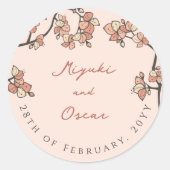 ピンク梅/桃エレガントフローラ結婚 ラウンドシール (正面)