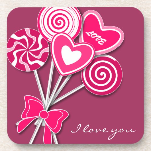 ピンク棒つきキャンデーコルクコスター コースター (正面)