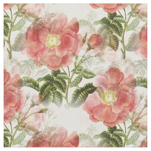 ピンク椿花柄布 ファブリック (クローズアップ)