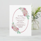 ピンク楕円フローラ結婚の後のパーティー 招待状 (スタンド正面)
