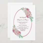ピンク楕円フローラ結婚の後のパーティー 招待状 (正面/裏面)