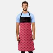 ピンク模様の夏スイカ エプロン (着用した状態)