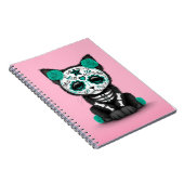 ピンク死んだ子ネコ猫のかわいいティール（緑がかった色）の青い日 ノートブック (右側)