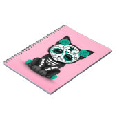 ピンク死んだ子ネコ猫のかわいいティール（緑がかった色）の青い日 ノートブック (左側)