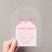 ピンク気のあるそぶりをしたリンジェリーブライダルシャワーバチェロレッテ アクリル招待状 (インサイチュ (ポータブル))