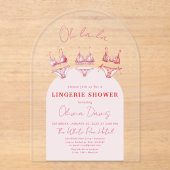 ピンク気のあるそぶりをしたリンジェリーブライダルシャワーバチェロレッテ アクリル招待状 (正面)