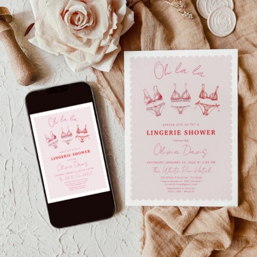 ピンク気のあるそぶりをしたリンジェリーブライダルシャワーバチェロレッテ 招待状