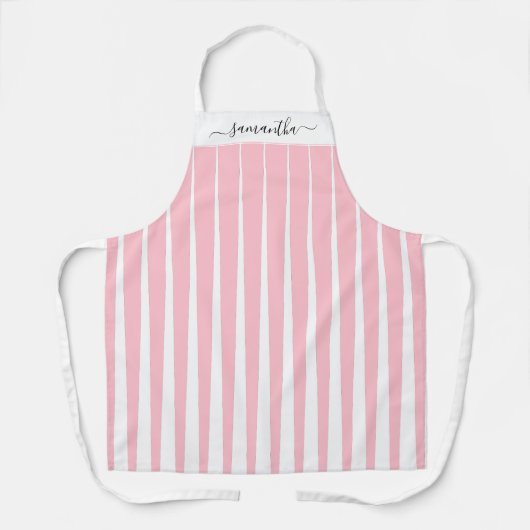 ピンク気泡不規則縦ストライプ エプロン (正面)