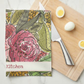 ピンク水かわいらし色フローラナナズキッチン  キッチンタオル (四つ折り)