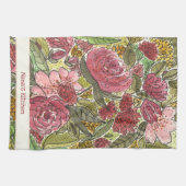 ピンク水かわいらし色フローラナナズキッチン  キッチンタオル (横)