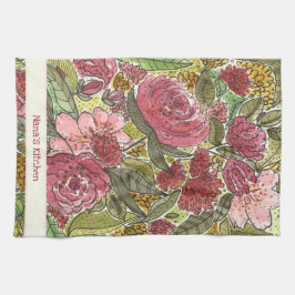 ピンク水かわいらし色フローラナナズキッチン キッチンタオル