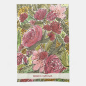 ピンク水かわいらし色フローラナナズキッチン  キッチンタオル (縦)