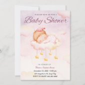 ピンク水彩グラデーションかわいい女の子ベビーシャワー 招待状 (正面)