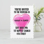 ピンク水彩ハート結婚式招待状カスタム 招待状 (スタンド正面)