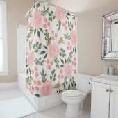 ピンク水彩バラ金ゴールド輪郭デザイン シャワーカーテン (インサイチュ)