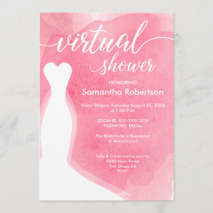 ピンク水彩バーチャルブライダルシャワー 招待状