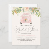 ピンク水彩フローラドライブバイブライダルシャワー インビテーションポストカード (正面/裏面)