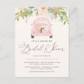 ピンク水彩フローラドライブバイブライダルシャワー インビテーションポストカード (正面)