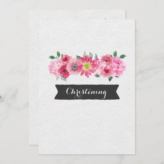 ピンク水彩フローラ《キリスト教》洗礼式や命名式招待状 招待状 (正面/裏面)