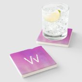 ピンク水彩モノグラグラデーションム ストーンコースター (横)