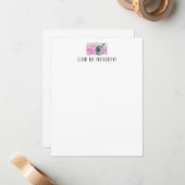 ピンク水彩レトロカメラ写真家ロゴ ノートカード (正面/裏面インサイチュ)