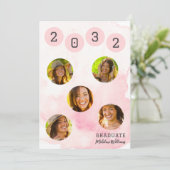 ピンク水彩六写真卒業招待状 招待状 (スタンド正面)