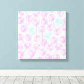 ピンク水彩夏タンポポ花柄 キャンバスプリント (インサイチュ (ウッドフロア))