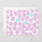 ピンク水彩夏タンポポ花柄 ポストカード (正面/裏面)