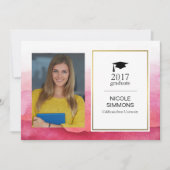 ピンク水彩大学院フォトカード 招待状 (正面)