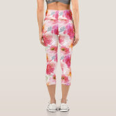 ピンク水彩牡丹の花模様 カプリレギンス (裏面)