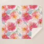 ピンク水彩牡丹の花模様 シェルパブランケット (正面(横))
