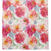 ピンク水彩牡丹の花模様 シャワーカーテン (正面)