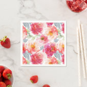 ピンク水彩牡丹の花模様 スタンダードカクテルナプキン (インサイチュ)