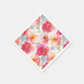 ピンク水彩牡丹の花模様 スタンダードカクテルナプキン (角)