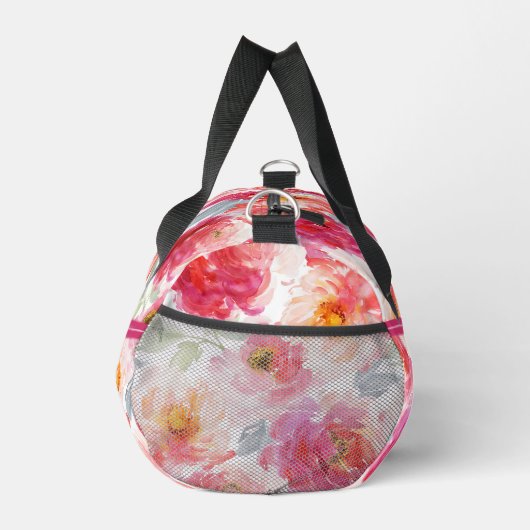 ピンク水彩牡丹の花模様 ダッフルバッグ (右)