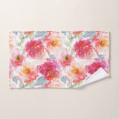 ピンク水彩牡丹の花模様 バスタオルセット (ハンドタオル)