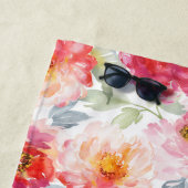 ピンク水彩牡丹の花模様 ビーチタオル (インサイチュ)