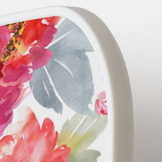 ピンク水彩牡丹の花模様 ピックルボールラケット (左詳細)