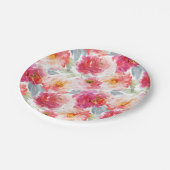 ピンク水彩牡丹の花模様 ペーパープレート (アングル)