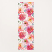ピンク水彩牡丹の花模様 ヨガマット (正面)
