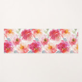 ピンク水彩牡丹の花模様 ヨガマット (正面(横))