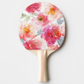 ピンク水彩牡丹の花模様 卓球ラケット (正面)